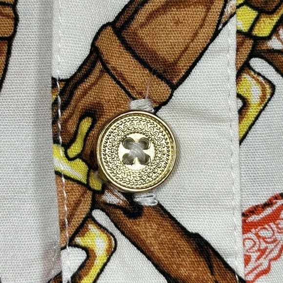 Susan Graver Top 14 Equestrian Chain Print Coastal Starfish Stretch Button Front - Picture 7 of 12